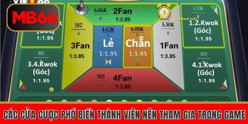 Các cửa cược phổ biến thành viên nên tham gia trong game