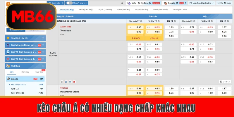 Kèo châu Á có nhiều dạng chấp khác nhau